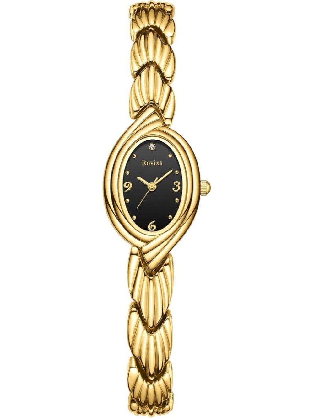 Women's Gold Black Small Vintage Quartz Japanese Movement Elegant Dress Watch